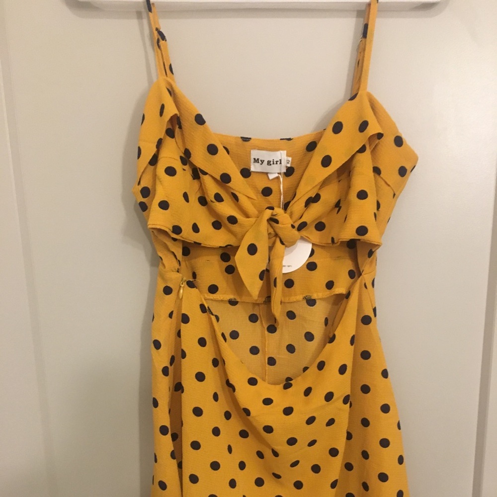 Navy and Yellow Polka Dot Mini Dress